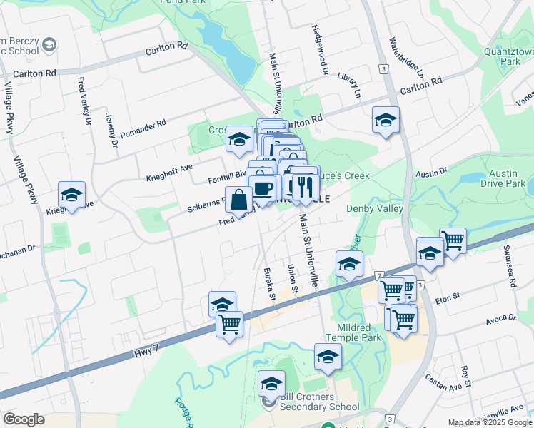 map of restaurants, bars, coffee shops, grocery stores, and more near in Markham