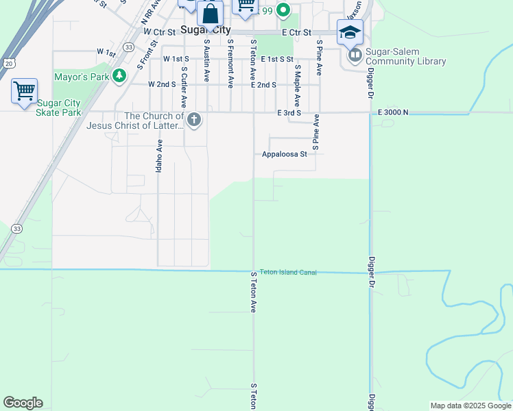 map of restaurants, bars, coffee shops, grocery stores, and more near 736 South Teton Avenue in Rexburg