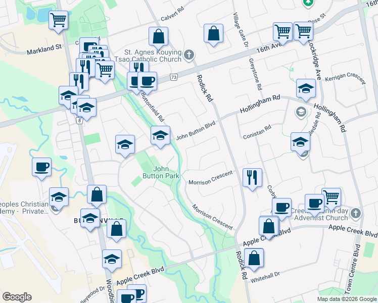 map of restaurants, bars, coffee shops, grocery stores, and more near 82 Tomlinson Circle in Markham