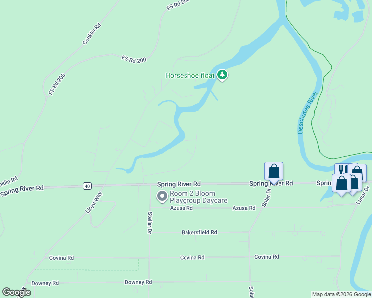 map of restaurants, bars, coffee shops, grocery stores, and more near 17061 Cooper Drive in Bend