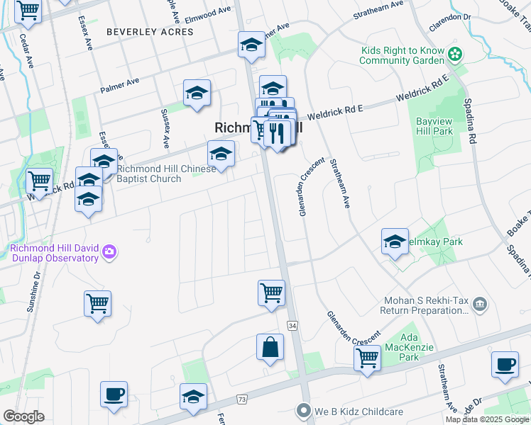map of restaurants, bars, coffee shops, grocery stores, and more near in Richmond Hill