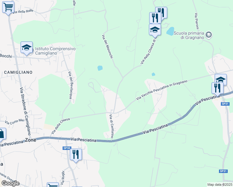 map of restaurants, bars, coffee shops, grocery stores, and more near 24 Via della Chiesa di Gragnano in Provincia di Lucca