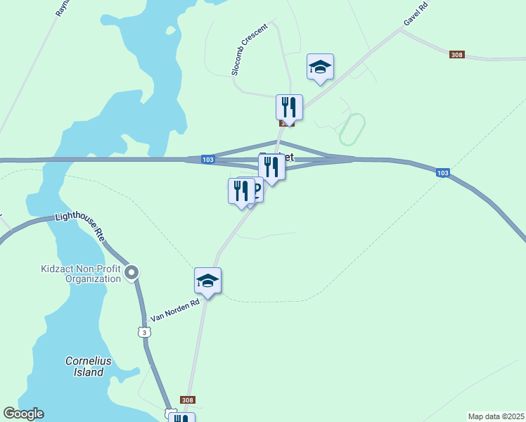 map of restaurants, bars, coffee shops, grocery stores, and more near 4106 Nova Scotia 308 in Tusket