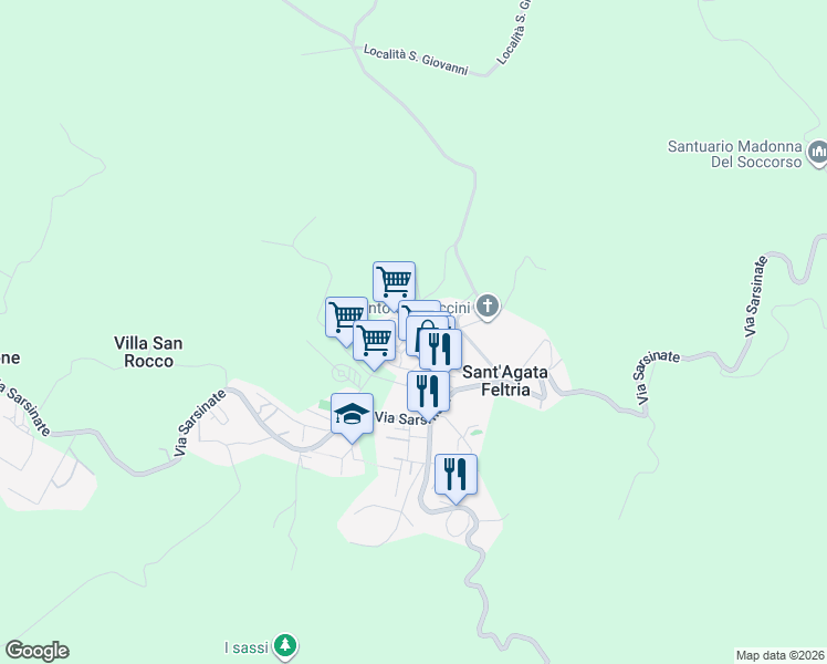 map of restaurants, bars, coffee shops, grocery stores, and more near 16 Via Ottaviano Fregoso in Sant'Agata Feltria