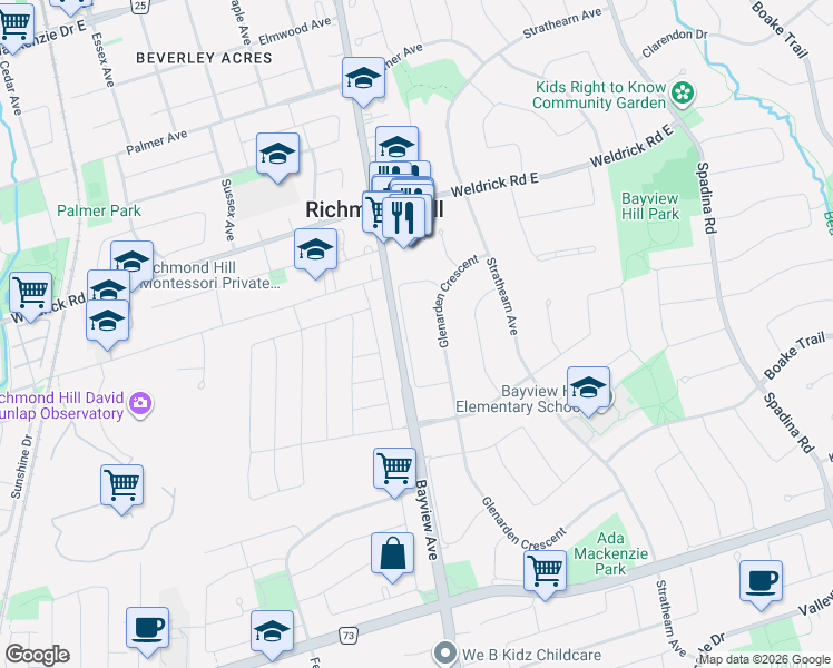 map of restaurants, bars, coffee shops, grocery stores, and more near in Richmond Hill