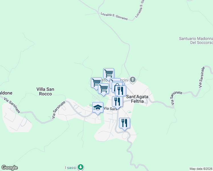 map of restaurants, bars, coffee shops, grocery stores, and more near in Sant'Agata Feltria