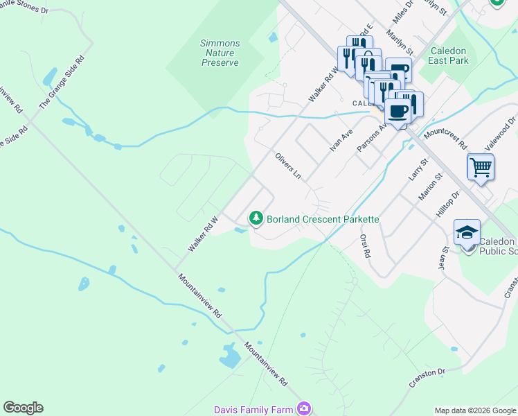 map of restaurants, bars, coffee shops, grocery stores, and more near 8 Littlebrook Lane in Caledon