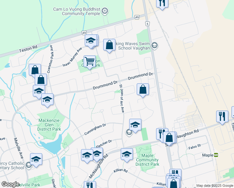 map of restaurants, bars, coffee shops, grocery stores, and more near 148 Purcell Crescent in Vaughan