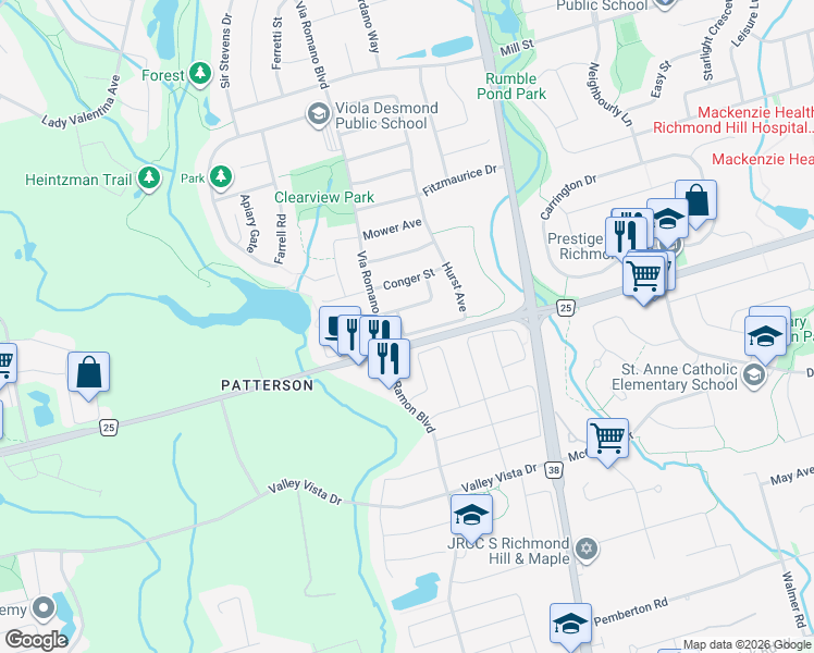 map of restaurants, bars, coffee shops, grocery stores, and more near 158 Hurst Avenue in Vaughan
