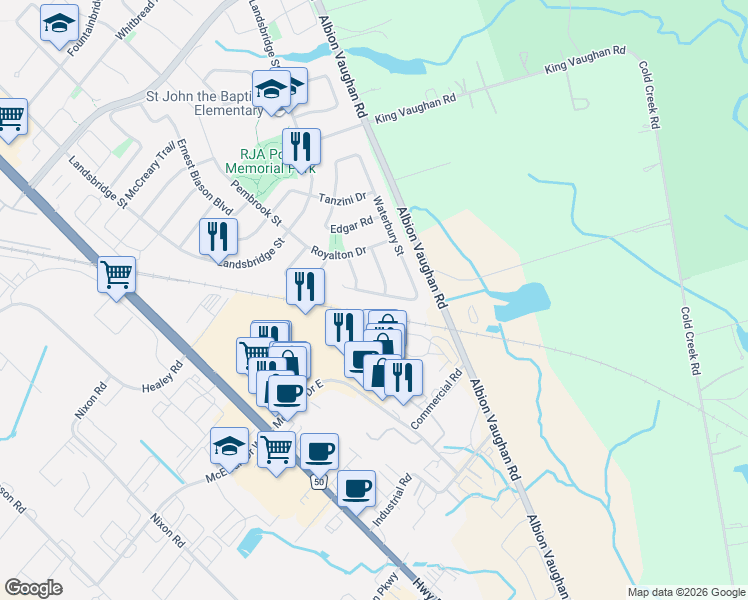 map of restaurants, bars, coffee shops, grocery stores, and more near 40 Waterbury Street in Bolton
