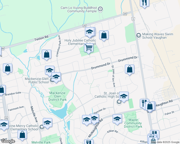 map of restaurants, bars, coffee shops, grocery stores, and more near 10 Purcell Crescent in Vaughan