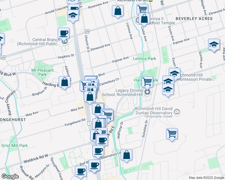 map of restaurants, bars, coffee shops, grocery stores, and more near 23 Guildwood Drive in Richmond Hill