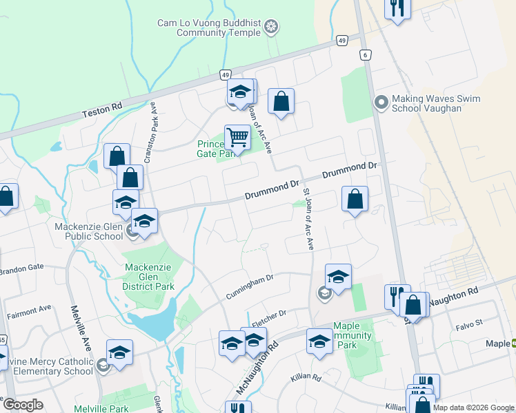 map of restaurants, bars, coffee shops, grocery stores, and more near 198 Purcell Crescent in Vaughan