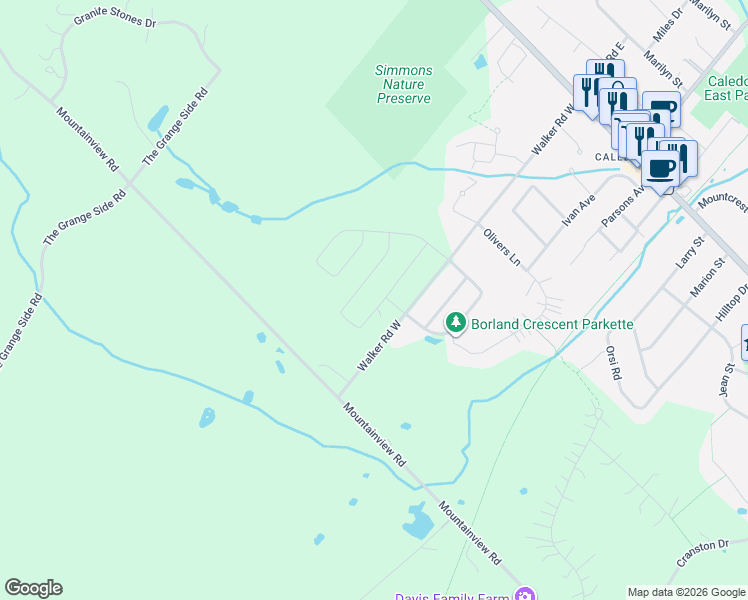 map of restaurants, bars, coffee shops, grocery stores, and more near 42 James Walker Avenue in Caledon