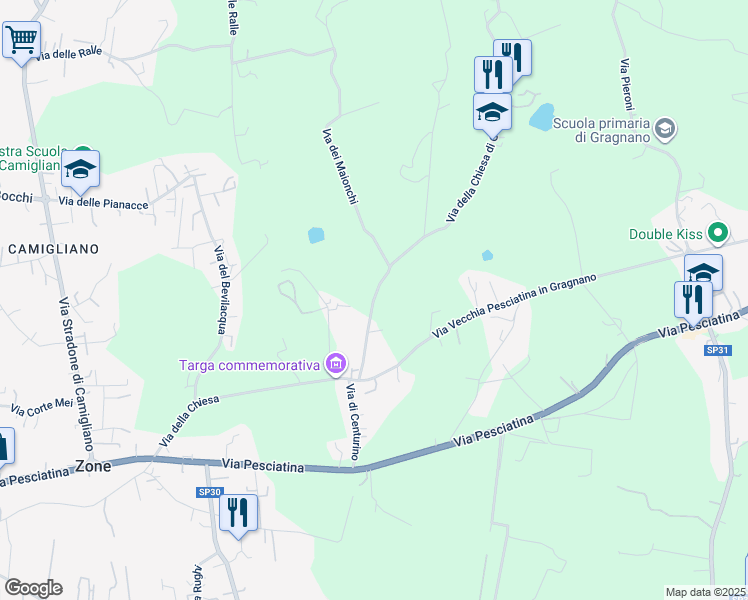 map of restaurants, bars, coffee shops, grocery stores, and more near 24 Via della Chiesa di Gragnano in Provincia di Lucca