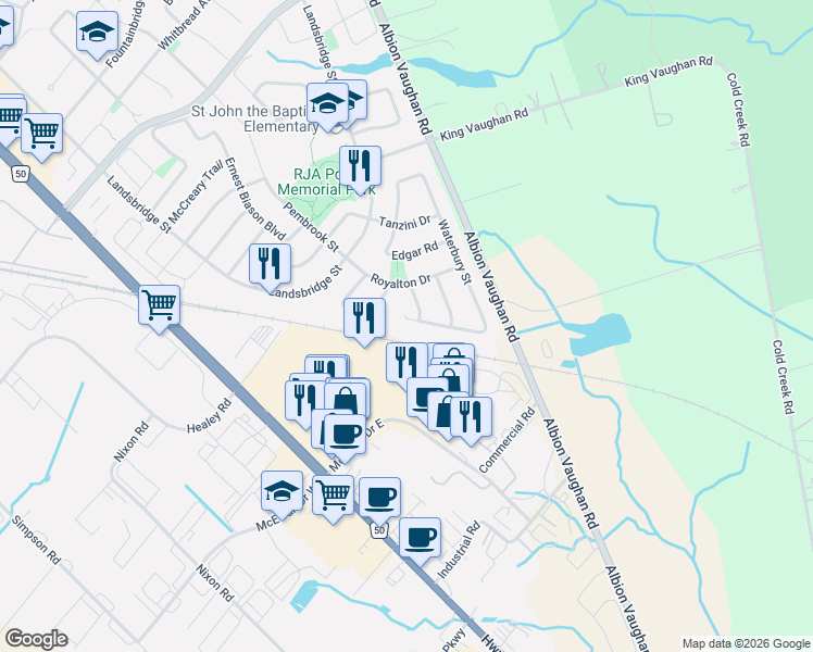 map of restaurants, bars, coffee shops, grocery stores, and more near 12 Waterbury Street in Bolton