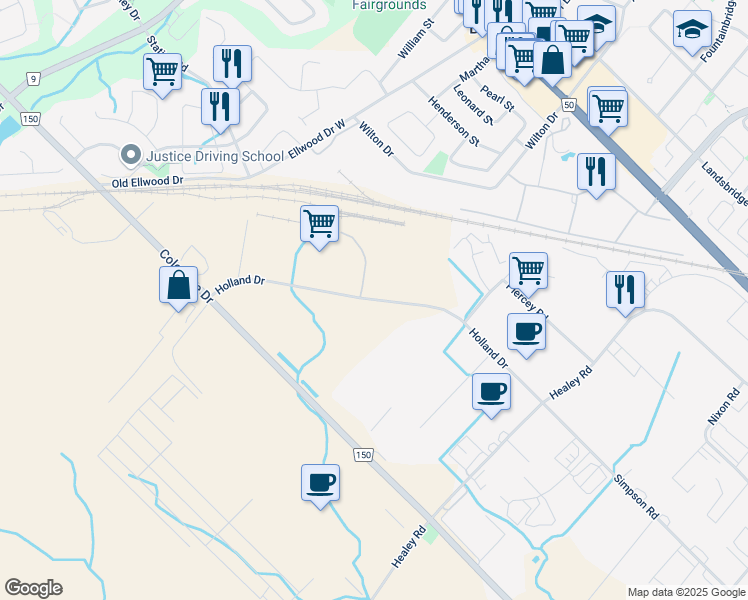 map of restaurants, bars, coffee shops, grocery stores, and more near Holland Drive in Caledon
