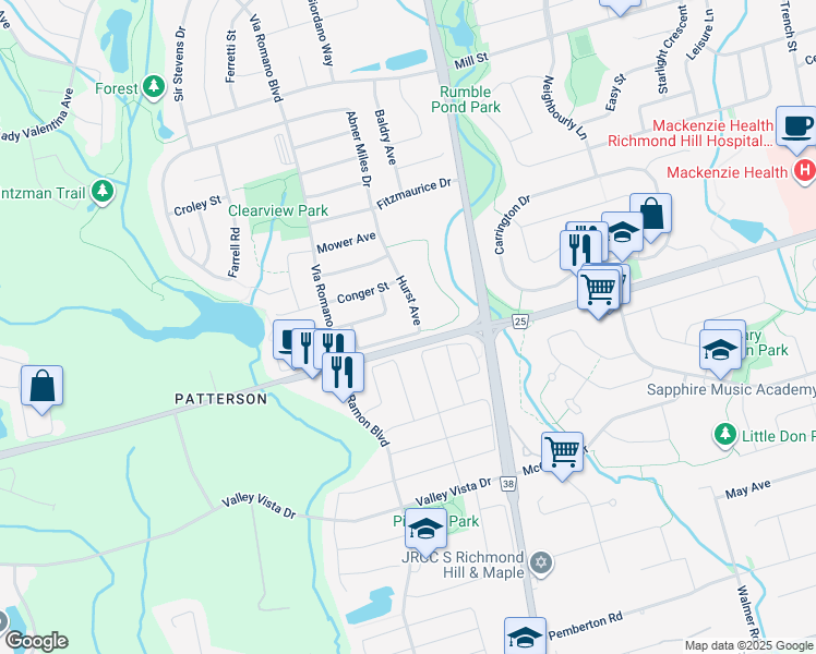 map of restaurants, bars, coffee shops, grocery stores, and more near 120 Hurst Avenue in Vaughan