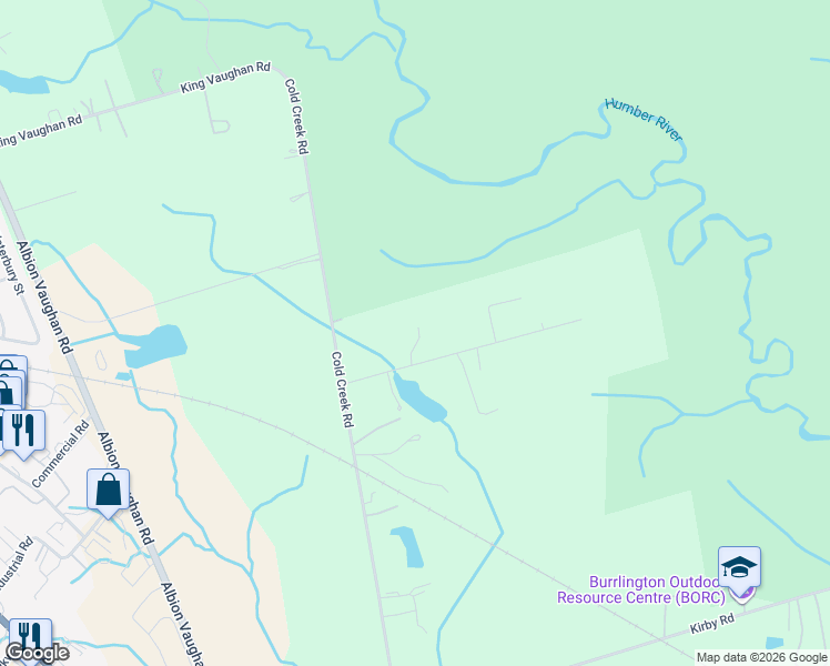 map of restaurants, bars, coffee shops, grocery stores, and more near 11811-12299 Cold Creek Road in Vaughan