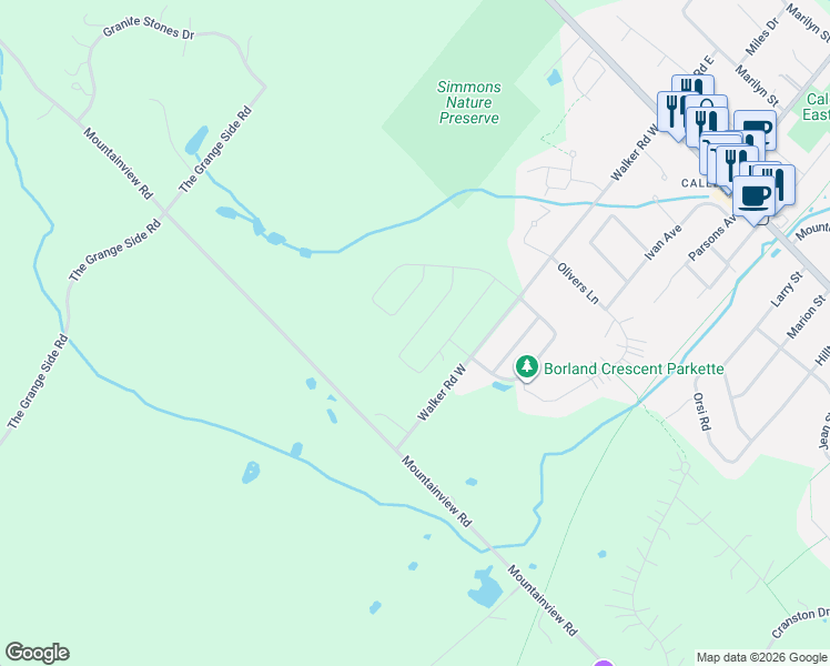 map of restaurants, bars, coffee shops, grocery stores, and more near 87 James Walker Avenue in Caledon