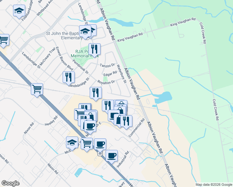 map of restaurants, bars, coffee shops, grocery stores, and more near 40 Waterbury Street in Bolton