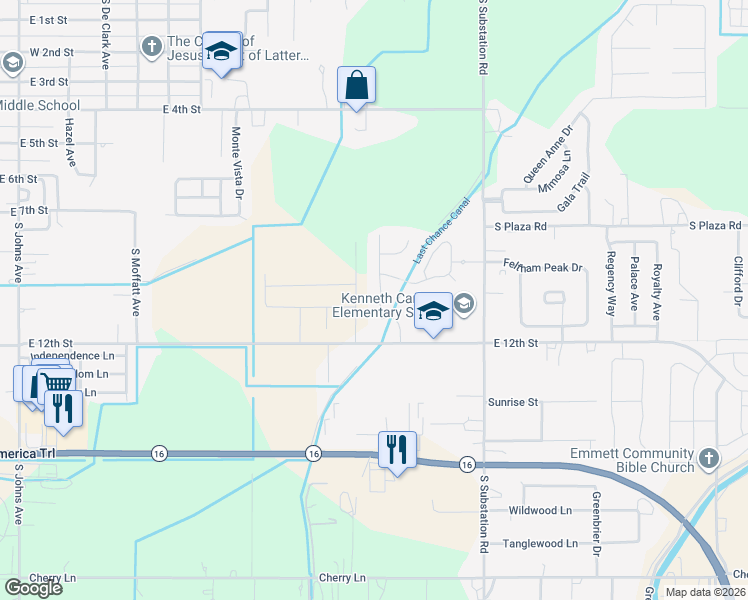 map of restaurants, bars, coffee shops, grocery stores, and more near 1011 Gem Stone Way in Emmett