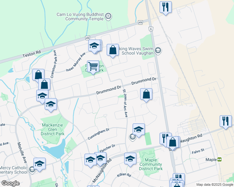 map of restaurants, bars, coffee shops, grocery stores, and more near 148 Purcell Crescent in Vaughan