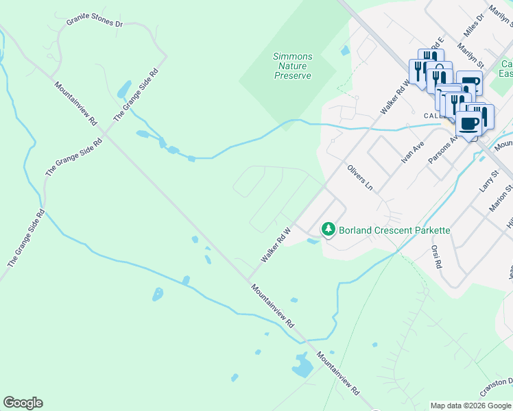 map of restaurants, bars, coffee shops, grocery stores, and more near 87 James Walker Avenue in Caledon