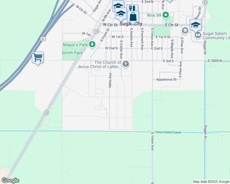 map of restaurants, bars, coffee shops, grocery stores, and more near 464 Jeanine Circle in Sugar City
