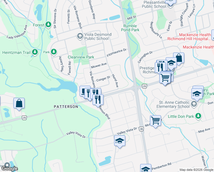 map of restaurants, bars, coffee shops, grocery stores, and more near 31 Scuffler Drive in Vaughan