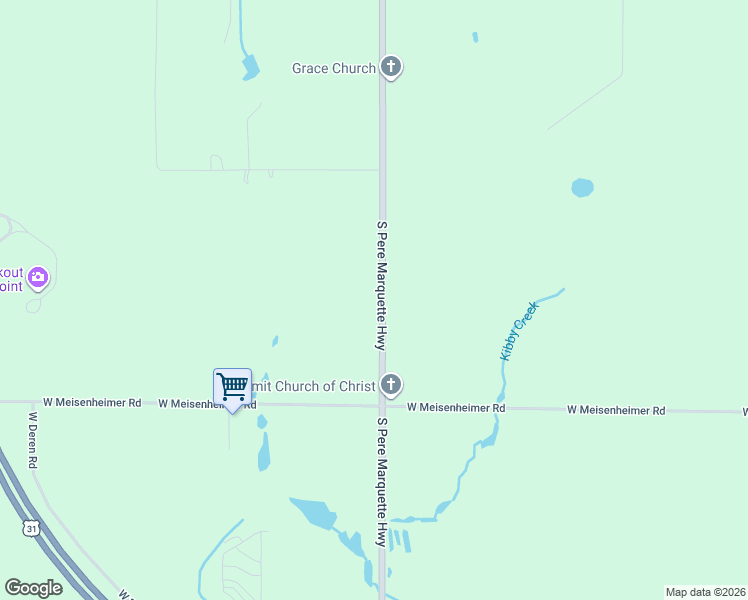 map of restaurants, bars, coffee shops, grocery stores, and more near 4799-5201 South Pere Marquette Highway in Ludington