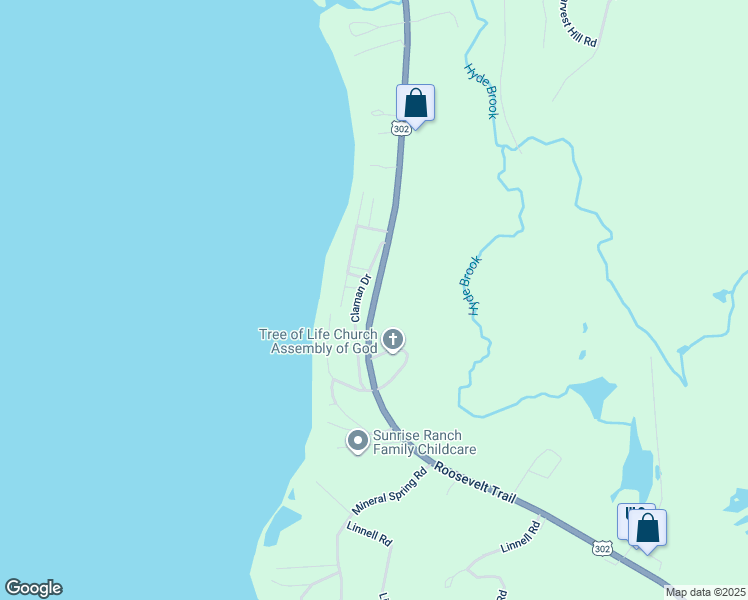map of restaurants, bars, coffee shops, grocery stores, and more near 64-70 Roosevelt Trail in Windham