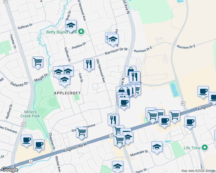 map of restaurants, bars, coffee shops, grocery stores, and more near in Ajax