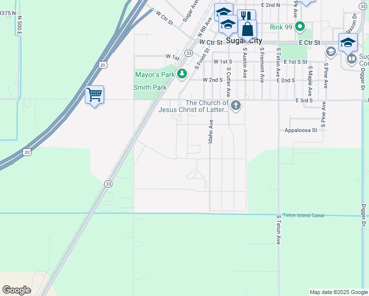 map of restaurants, bars, coffee shops, grocery stores, and more near 464 Jeanine Circle in Sugar City