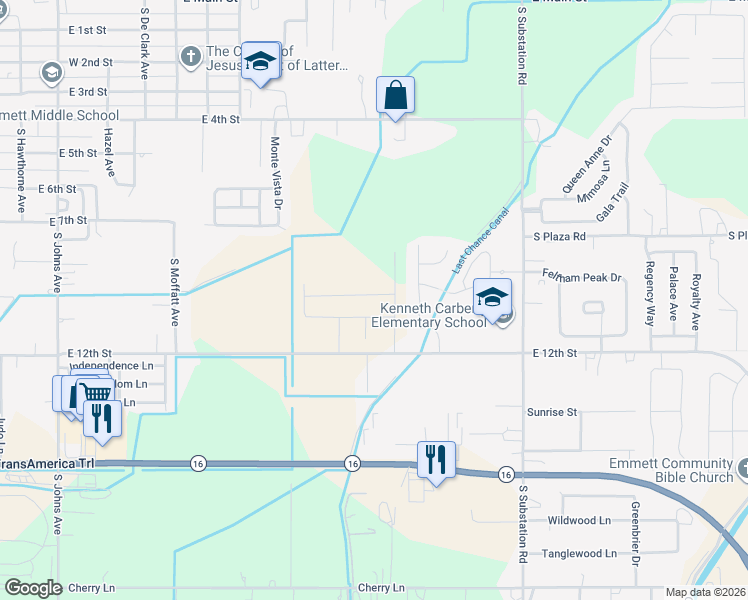 map of restaurants, bars, coffee shops, grocery stores, and more near 1722 East 12th Street in Emmett