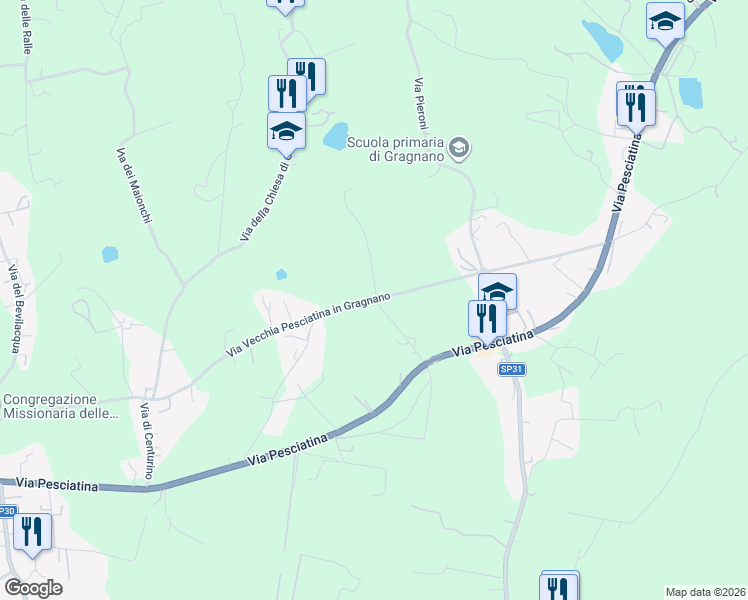 map of restaurants, bars, coffee shops, grocery stores, and more near 17 Via Vecchia Pesciatina in Gragnano in Provincia di Lucca