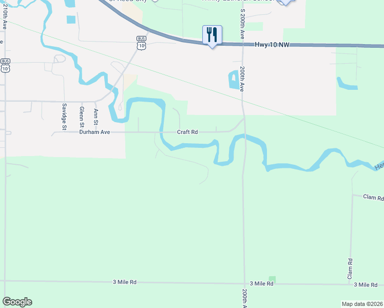 map of restaurants, bars, coffee shops, grocery stores, and more near 20255 Craft Road in Reed City
