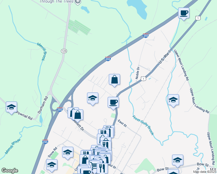 map of restaurants, bars, coffee shops, grocery stores, and more near 10 Kendall Lane in Freeport