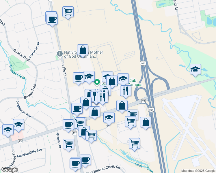 map of restaurants, bars, coffee shops, grocery stores, and more near 40 Vogell Road in Richmond Hill