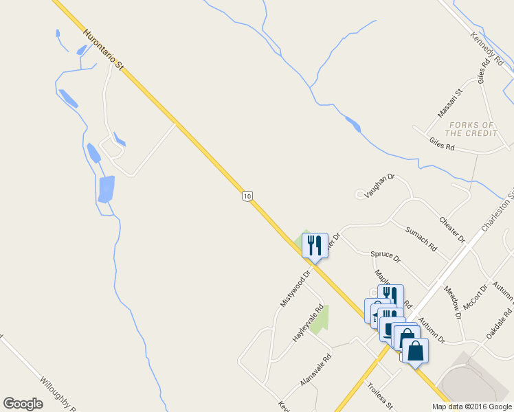 map of restaurants, bars, coffee shops, grocery stores, and more near 18869 Hurontario Street in Caledon