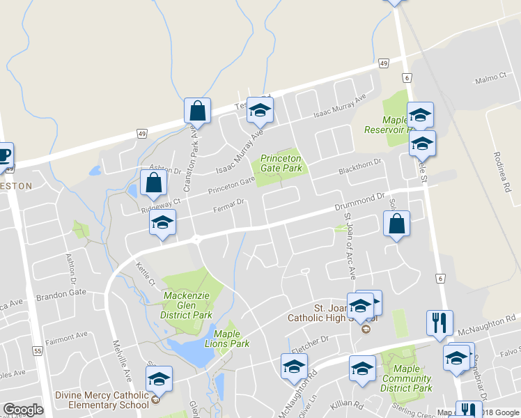 map of restaurants, bars, coffee shops, grocery stores, and more near 22 Monteith Crescent in Vaughan