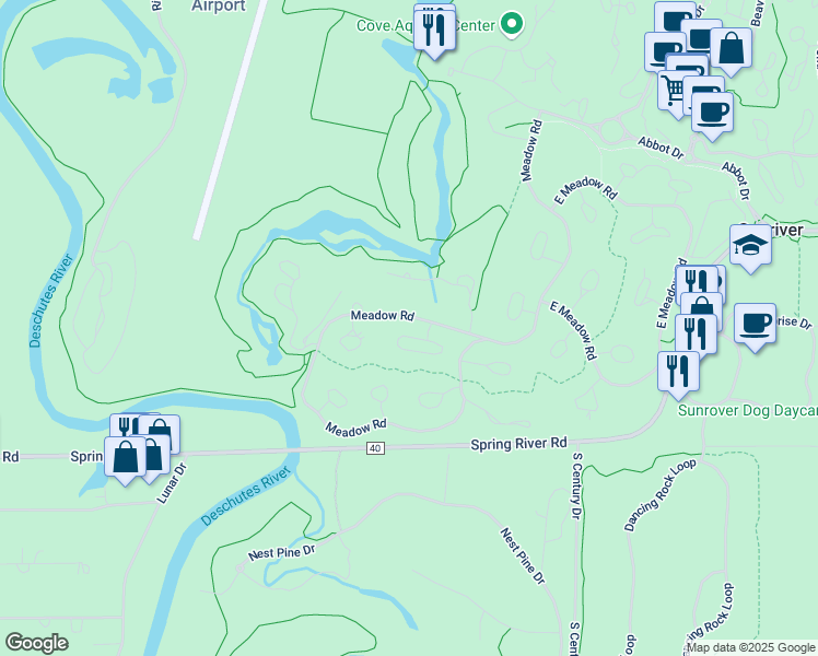 map of restaurants, bars, coffee shops, grocery stores, and more near 17561 Forest Lane in Sunriver