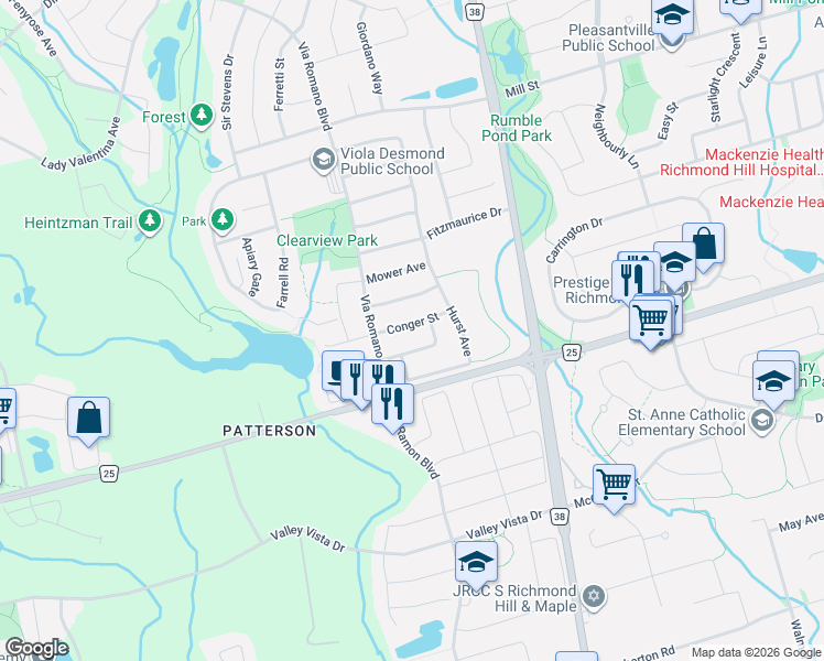 map of restaurants, bars, coffee shops, grocery stores, and more near 21 Conger Street in Vaughan