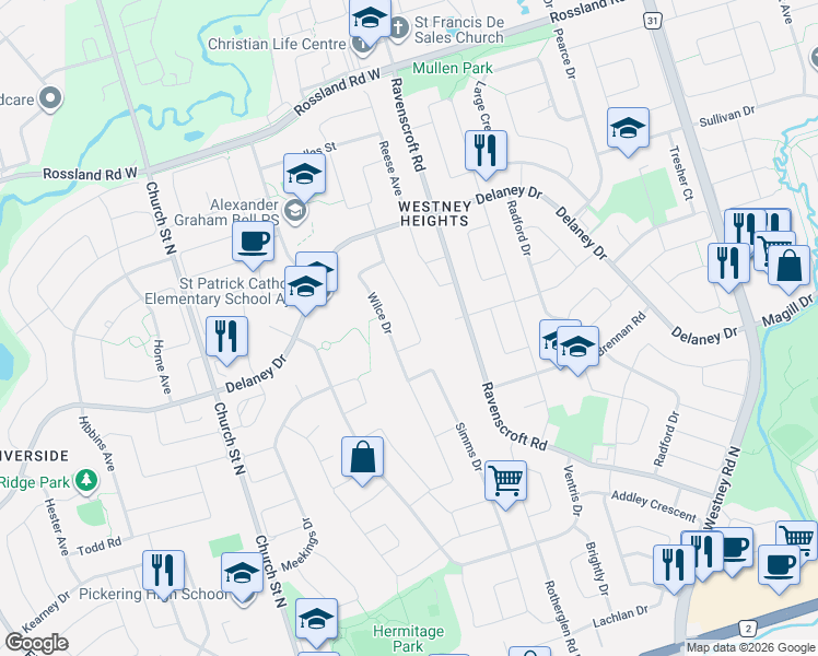 map of restaurants, bars, coffee shops, grocery stores, and more near 8 Sayor Drive in Ajax