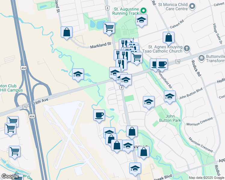 map of restaurants, bars, coffee shops, grocery stores, and more near 9 Michael Way in Markham