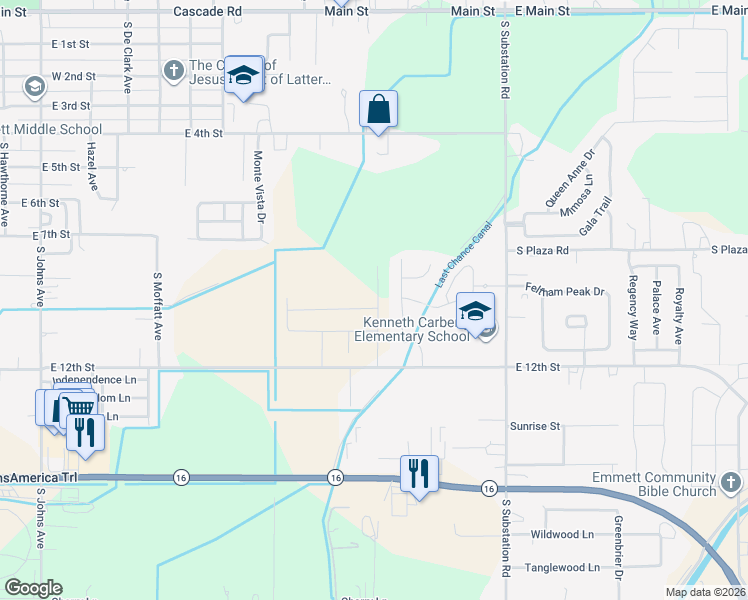 map of restaurants, bars, coffee shops, grocery stores, and more near 1011 Gem Stone Way in Emmett