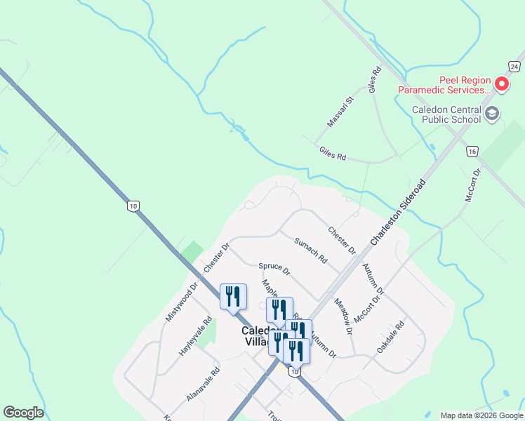 map of restaurants, bars, coffee shops, grocery stores, and more near 1684 Vaughan Drive in Caledon Village