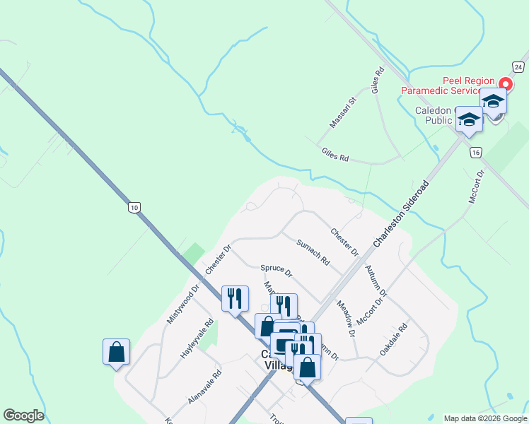 map of restaurants, bars, coffee shops, grocery stores, and more near 1684 Vaughan Drive in Caledon Village
