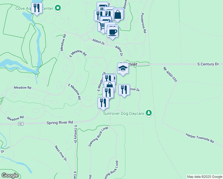 map of restaurants, bars, coffee shops, grocery stores, and more near 56894 Enterprise Drive in Bend