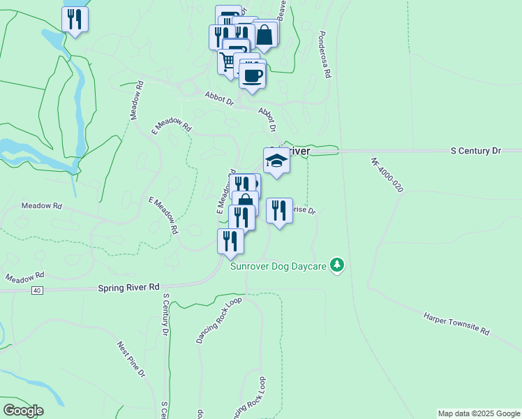map of restaurants, bars, coffee shops, grocery stores, and more near 56894 Enterprise Drive in Bend
